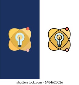 Atom, Education, Nuclear, Bulb  Icons. Flat and Line Filled Icon Set Vector Blue Background. Vector Icon Template background