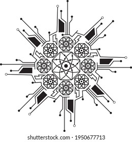 Atom, Electricity, Circuit Board Blends into cool pattern art circles.