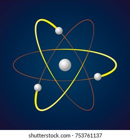 Atom. Electron, nucleus, neutron, proton sign. Educational vector illustration isolated on background