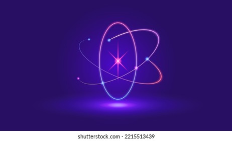 Atom electrons tech science shining light effect vector symbol