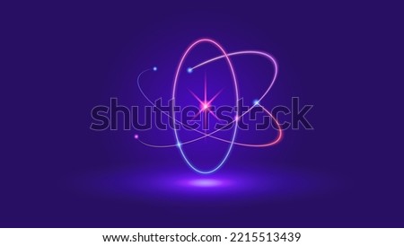 Atom electrons tech science shining light effect vector symbol