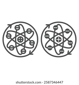 Atom with elliptical orbits line and solid icon, atomic energy concept. Vector graphics. Rotation arrows of atom structure sign on white background, outline style icon for mobile or web design