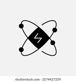 Atom Energy icon glyph, free energy, ecology, renewable and green energy concept. Solid black icon.