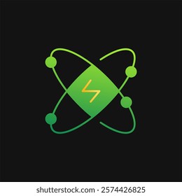 Atom Energy icon solid gradient, free energy, ecology, renewable and green energy concept. Gradient Solid icon.