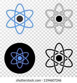 Atom EPS vector pictograph with contour, black and colored versions. Illustration style is flat iconic symbol on chess transparent background.