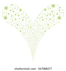 Atom fireworks stream. Vector illustration style is flat eco green iconic symbols on a white background. Object double fountain combined from random pictographs.