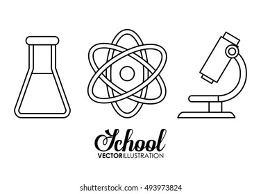 Atom flask and microscope icon. School supply object and education theme. Isolated and silhouette design. Vector illustration