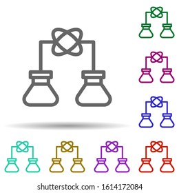 Atom, flask, test tube in multi color style icon. Simple thin line, outline vector of bioengineering icons for ui and ux, website or mobile application
