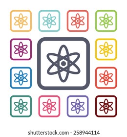 atom flat icons set. Open round colorful buttons. Vector 