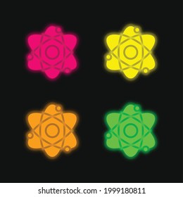 Atom four color glowing neon vector icon