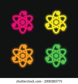 Atom Vier Farben leuchtende Neonvektorsymbol