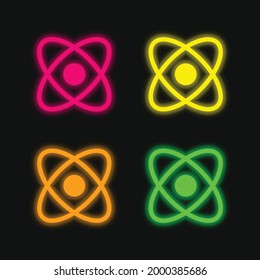 Atom four color glowing neon vector icon