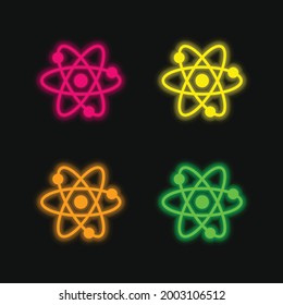 Atom four color glowing neon vector icon