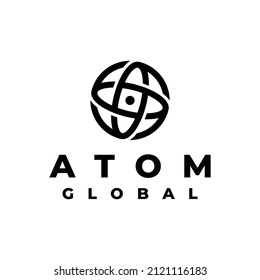 atom globe global in line style logo design