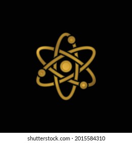Icono metálico o vector de logotipo chapado en oro átomo