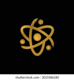 Atom gold plated metalic icon or logo vector