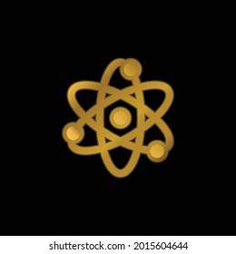 Atom gold plated metalic icon or logo vector
