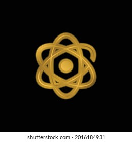 Atom gold plated metalic icon or logo vector