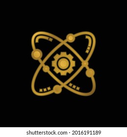 Atom gold plated metalic icon or logo vector