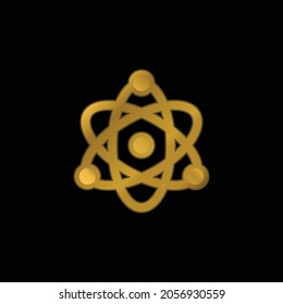 Atom gold plated metalic icon or logo vector