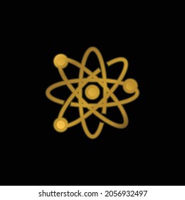 Atom gold plated metalic icon or logo vector
