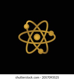 Atom gold plated metalic icon or logo vector