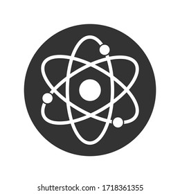 Atom graphic icon. Atom sign in the circle isolated on white background. Atom symbol, chemistry & science research. Vector illustration