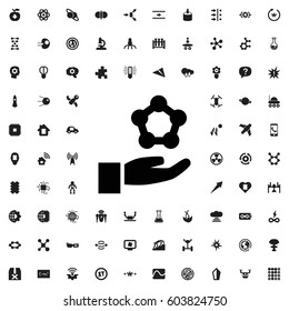 Atom in hand icon illustration isolated vector sign symbol. innovations icons vector set.