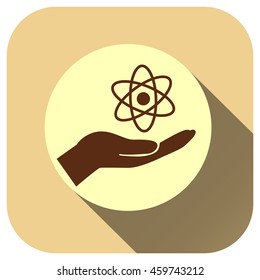 Atom and hand icon, vector logo for your design, symbol, application, website, UI