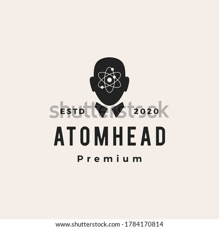 atom head hipster vintage logo vector icon illustration