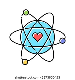 atom with heart core color icon vector. atom with heart core sign. isolated symbol illustration