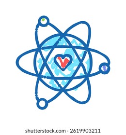 atom with heart core doodle icon sketch vector. atom with heart core sign. isolated symbol illustration