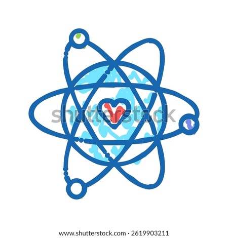 atom with heart core doodle icon sketch vector. atom with heart core sign. isolated symbol illustration