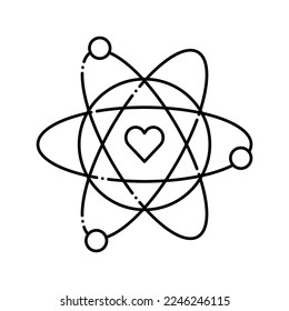 atom with heart core line icon vector. atom with heart core sign. isolated contour symbol black illustration