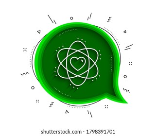 Atom with heart line icon. Chat bubble with shadow. Energy sign. Chemical element symbol. Thin line atom icon. Vector
