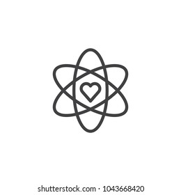 Atom and heart shape outline icon. linear style sign for mobile concept and web design. Love science, chemistry simple line vector icon. Symbol, logo illustration