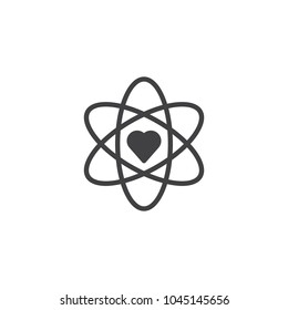 Atom and heart shape vector icon. filled flat sign for mobile concept and web design. Love science, chemistry simple solid icon. Symbol, logo illustration. 