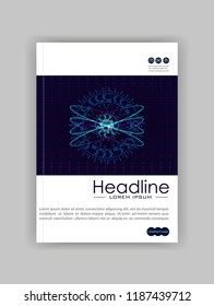 Atom HUD in blue background with numbers and futuristic lines. Good for Portfolio, Brochure, Annual Report, Flyer, Magazine, Academic Journal, Website, Poster, Monograph. Vector.