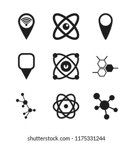 atom icon. 9 atom vector icons set. molecule, map pin and nuclear icons for web and design about atom theme