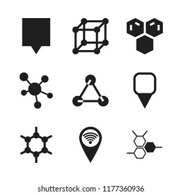 atom icon. 9 atom vector icons set. wifi pin, molecular bond and map pin icons for web and design about atom theme