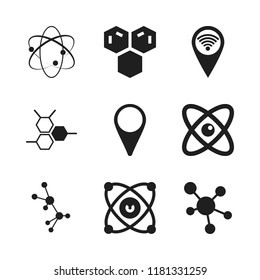atom icon. 9 atom vector icons set. wifi pin, molecules and map pin icons for web and design about atom theme
