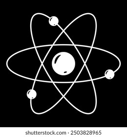 Icono de átomo. Núcleo atómico y electrones. Ilustración vectorial
