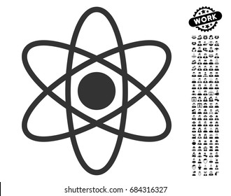 Atom icon with black bonus job clip art. Atom vector illustration style is a flat gray iconic symbol for web design, app user interfaces.
