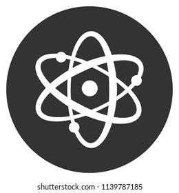 Atom icon. Chemical atom icon. Gray background. Vector flat sign.