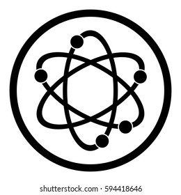 Atom icon in circle on white background