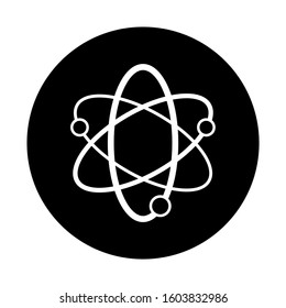 Atom icon design. Atom molecule icon in modern silhouette style design. Vector illustration.