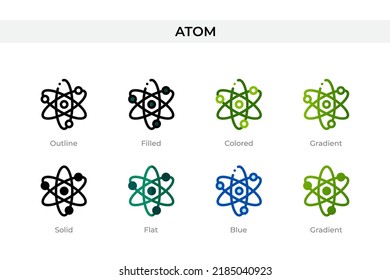 Atom icon in different style. Atom vector icons designed in outline, solid, colored, filled, gradient, and flat style. Symbol, logo illustration. Vector illustration