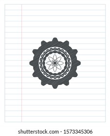 atom icon emblem draw with pencil effect. Vector Illustration. Detailed.