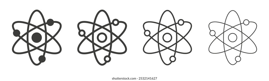 Ícone de átomo em tamanhos de preenchimento e três traçados