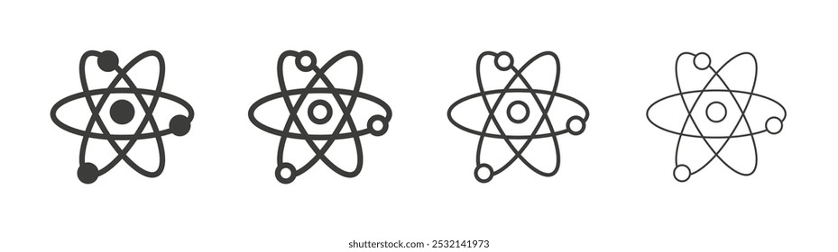 Ícone de átomo em tamanhos de preenchimento e três traçados